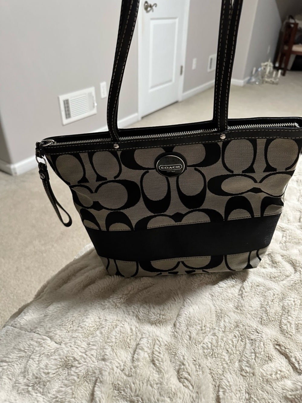 Coach Black and Tan Signature Canvas Tote - Picture 12 of 12